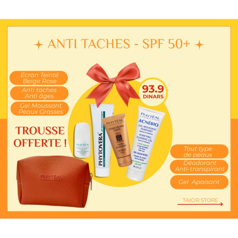 Écran Beige rosé + Déo + Gel nettoyant + Trousse -Phytèal
