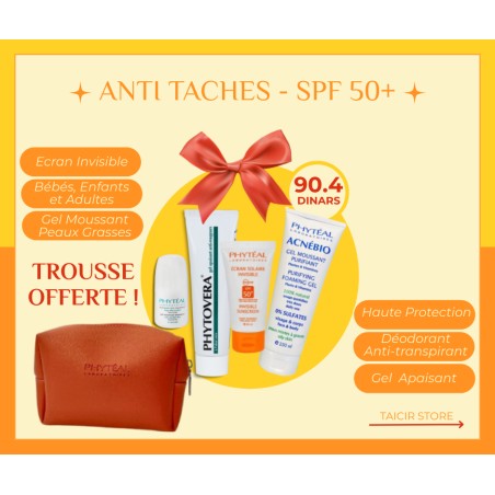 Écran invisible + Déo + Gel nettoyant + Gel aloe vera + Trousse -Phytèal