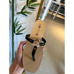 Claquette Femme Élégante – Noir & Doré